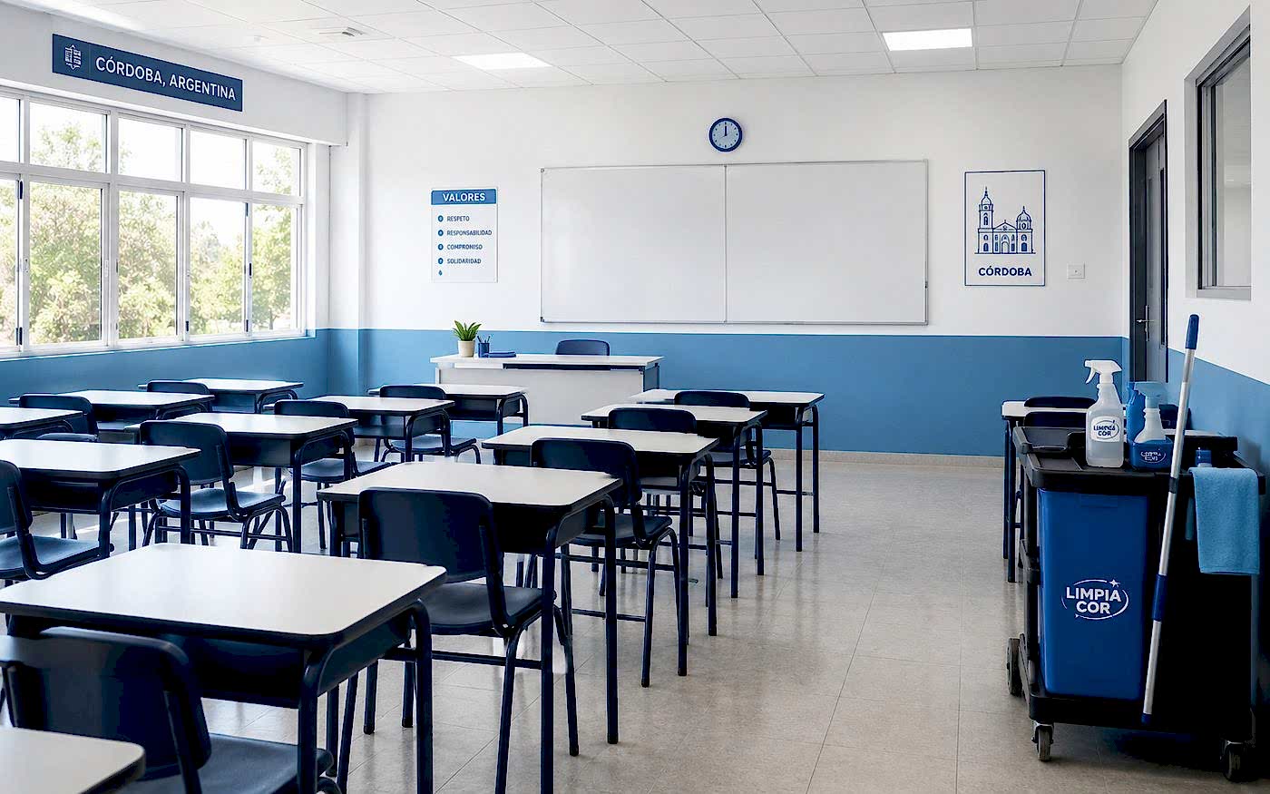 Limpieza de colegios en Córdoba: aulas, baños y protocolos
